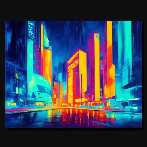 Prompt: Add to the image A vibrant colorful background of a neoncity in oil paint