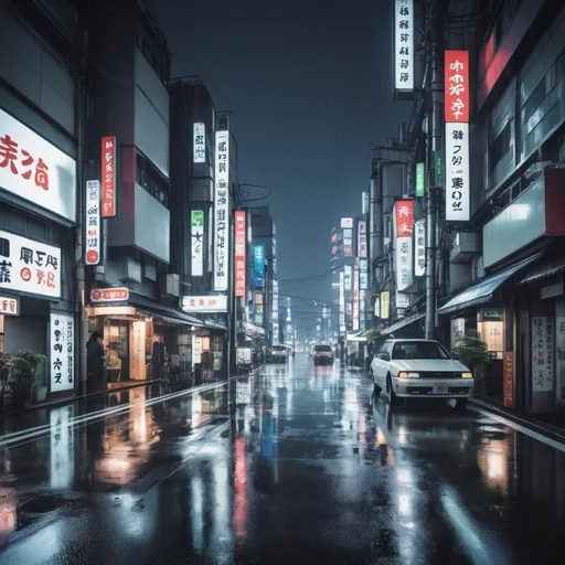 Prompt: tokyo neo style city in rain at night