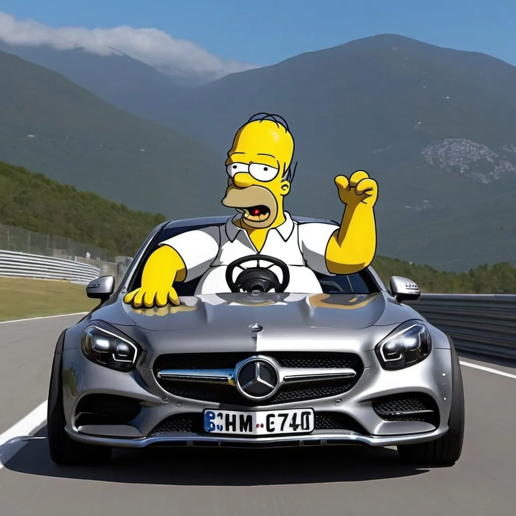 Prompt: homer simpson in s204 mercedes
