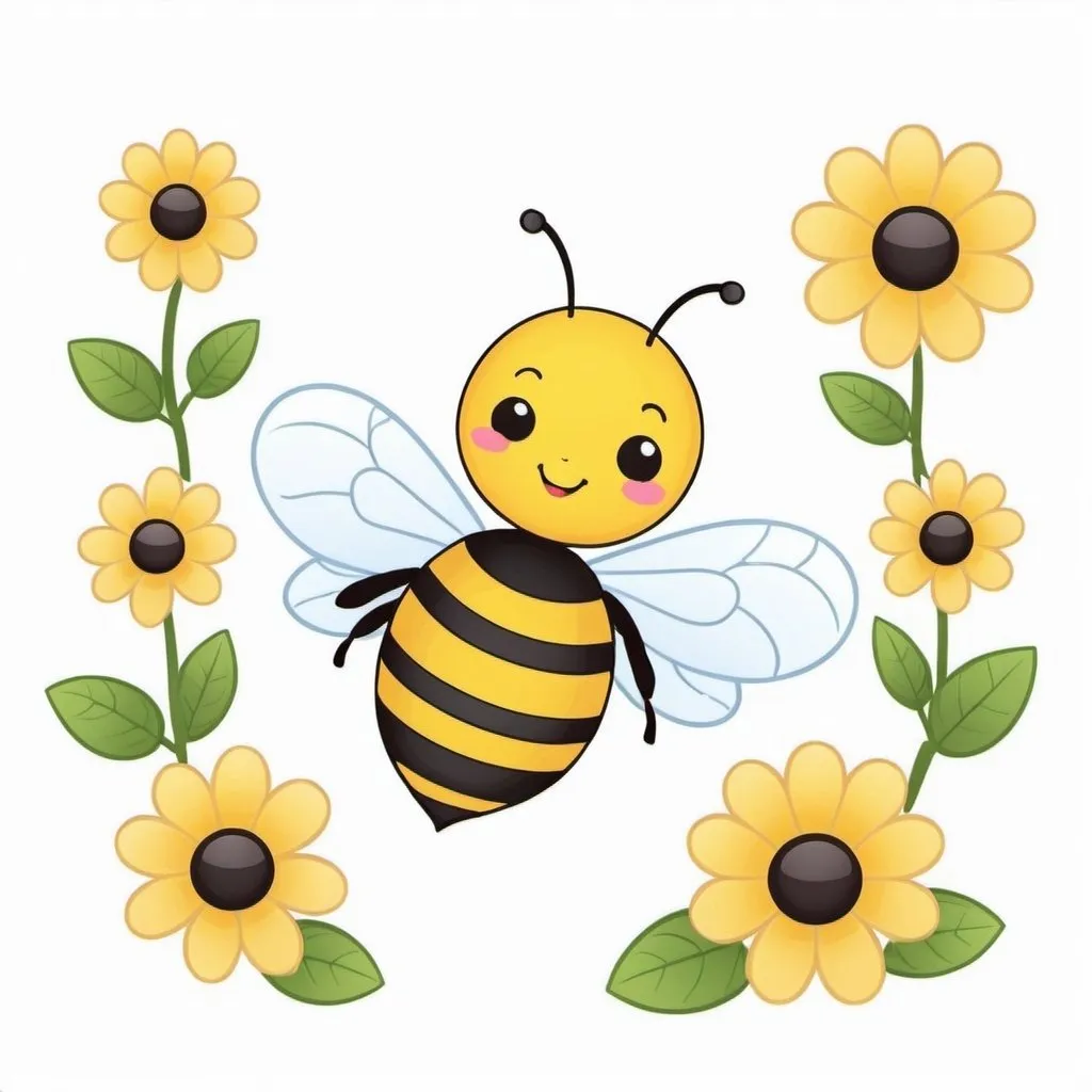 Prompt: kawaii 
ิbee and flower
Clipart,white background