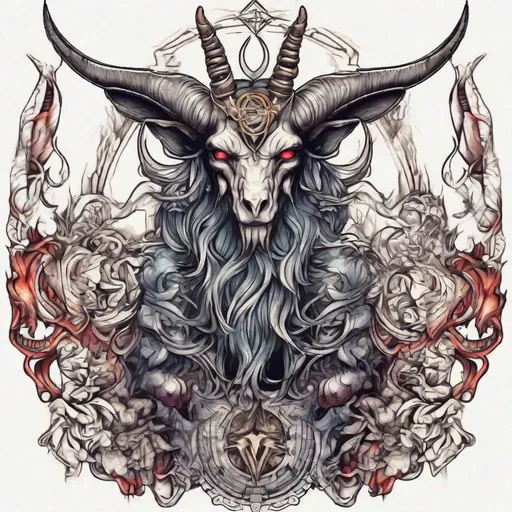 Prompt: New School Tattoo Style, Baphomet, Full Body, Sticker, Sharp, Vivid Colors, Graphic Design, Professional Al, Deviant Art, Contour, Vector, White Background, Extremely Detailed  