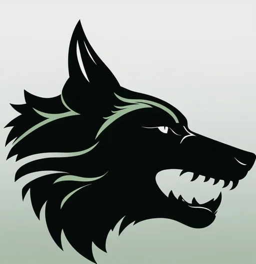 Prompt: A coat of arms with a black wolf's head. On a grey and green background.