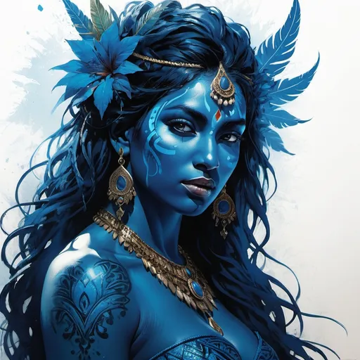 Prompt: (FULL BODY) god kali blue skin illustration by Marc Simonetti Carne Griffiths, Conrad Roset, Full HD render + immense detail + dramatic lighting + well lit + fine | ultra - detailed realism, full body art, lighting, high - quality, engraved, ((photorealistic)), ((hyperrealistic)), ((perfect eyes)), ((perfect skin)), ((perfect hair)), ((perfect shadow)), ((perfect light)) , CURVY FIGURE