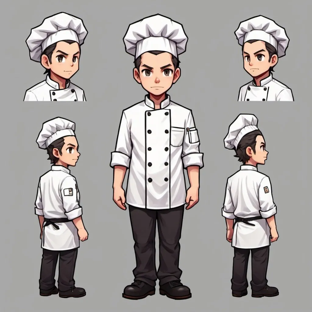 Prompt: an art picture of a person wearing a chef's outfit, Adam Manyoki, 2d sprites, anime style, game sprite, walk animation sprite