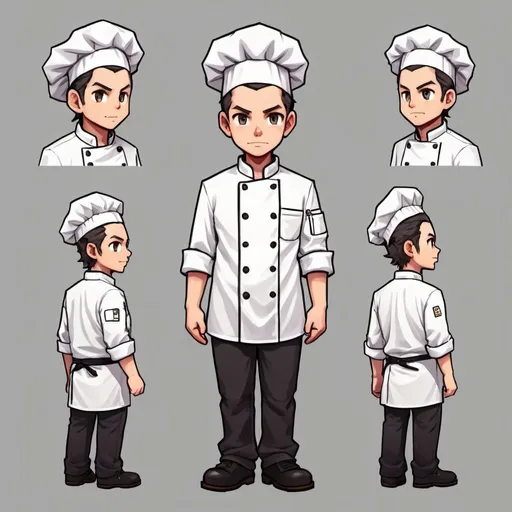 a pixel art picture of a person wearing a chef's out...