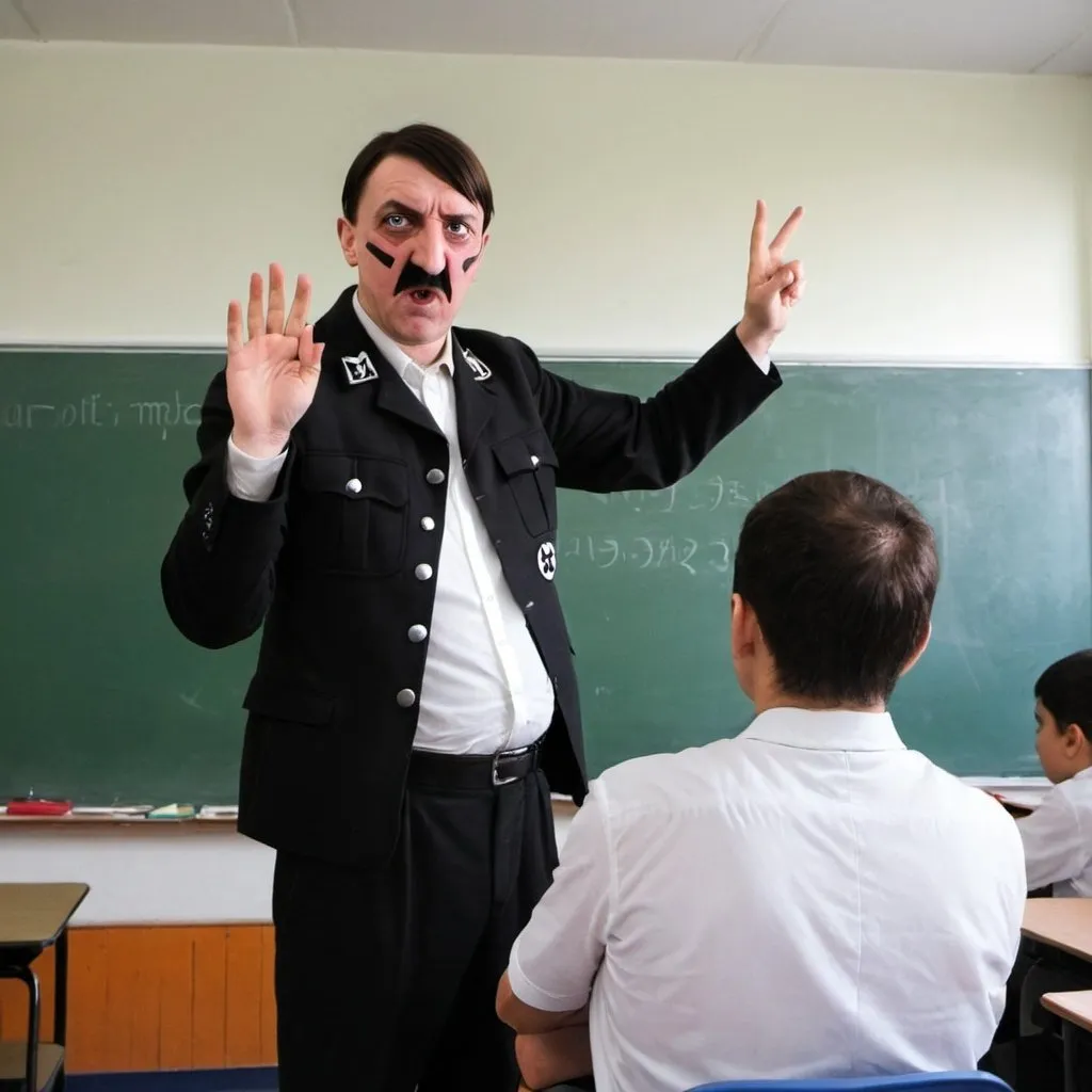 Prompt: teacher doing hitler suloot 