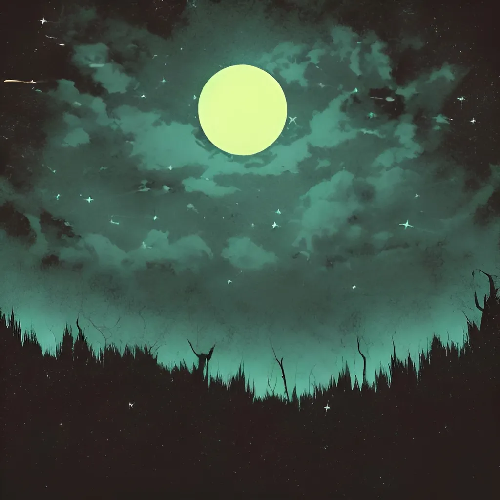 Prompt: Night sky, 70s horror style, background