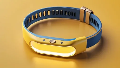 Prompt: A smart bracelet with lamp display on the screen, yellow and prominent light bar in the middle,3D rendering, isometric view, studio lighting, solid background color, minimalist style, simple details, rounded shape body band, soft edges and blurred outlines, smooth textures , Yellow strap, blue dial, The strap is made of fiber fabric，
The strap is made of cloth