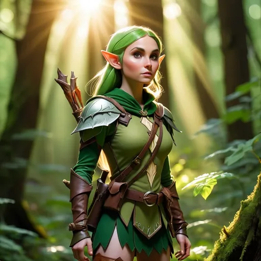 Prompt: Elf ranger in a mystical forest around sunlight