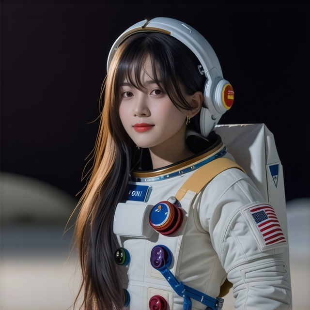 Prompt: Beautiful Chinese-japenese girl in a Chinese astronaut suit