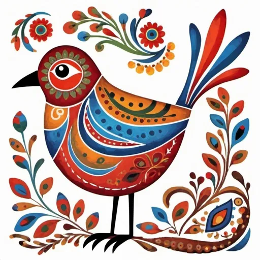 Prompt: an abstract bird in folk art style on a white background