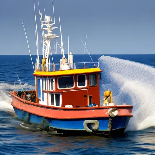 Prompt: fishing boat on sea whales 