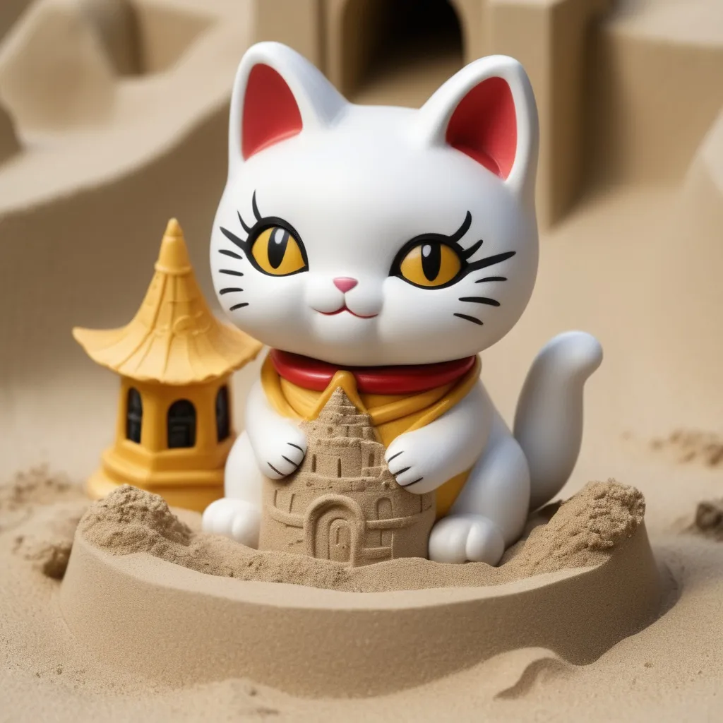 Prompt: Maneki Neko girl in a sandcastle

