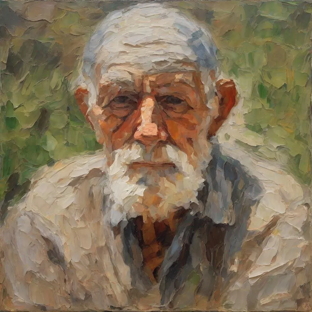 Prompt: Portrait of an old man, very thick Impasto, impressionism