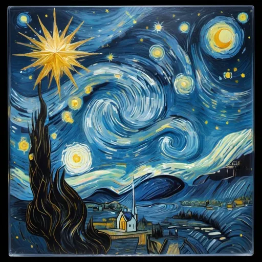 Prompt: c0nst3llation, (un néon en cristal transparent du peintre Van Gogh réalisé dans un style constellation et des signes avec des étoiles), 