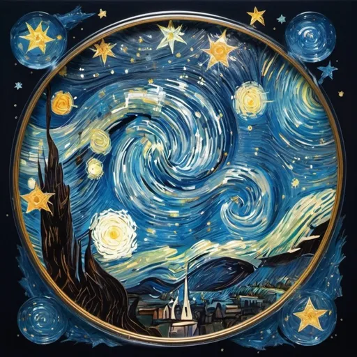 Prompt: c0nst3llation, (un néon en cristal transparent du peintre Van Gogh réalisé dans un style constellation et des signes avec des étoiles), 