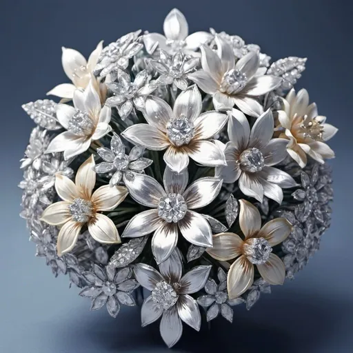 Prompt: reastic image of a bouquet of flowers made of diamonds