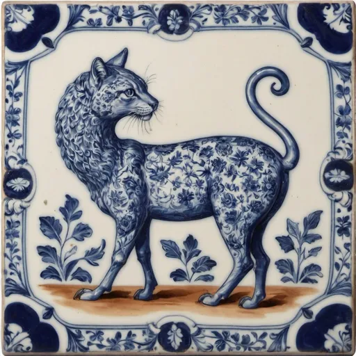 Prompt: encaustique vitré azulejo animalistico