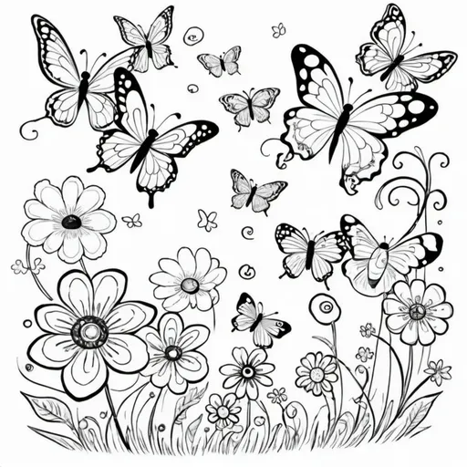 Prompt: Imagine a world filled with magical butterflies and enchanting flowers for children to bring to life with color