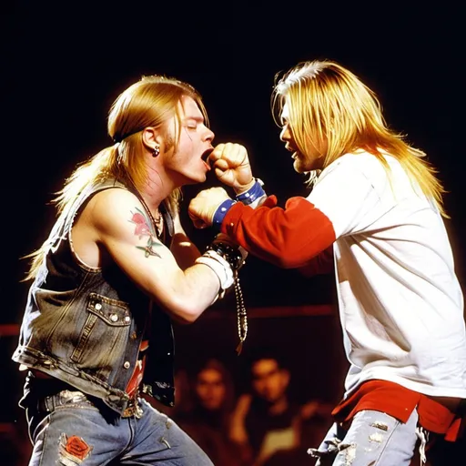 Prompt: axl rose punching kurt cobain