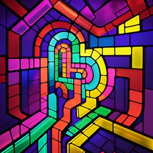 Prompt: Stained glass maze, lines, neon colors