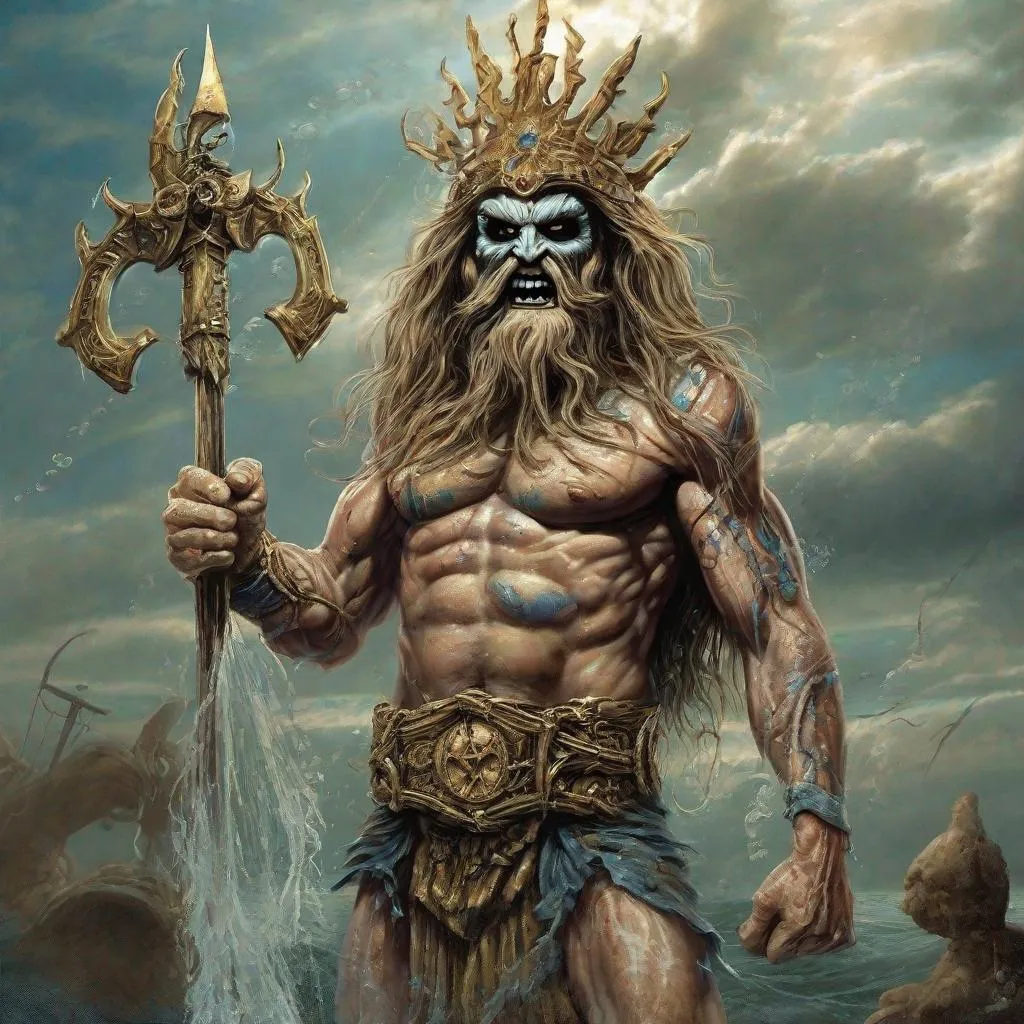 Prompt: Eddie from Iron Maiden as poseidon