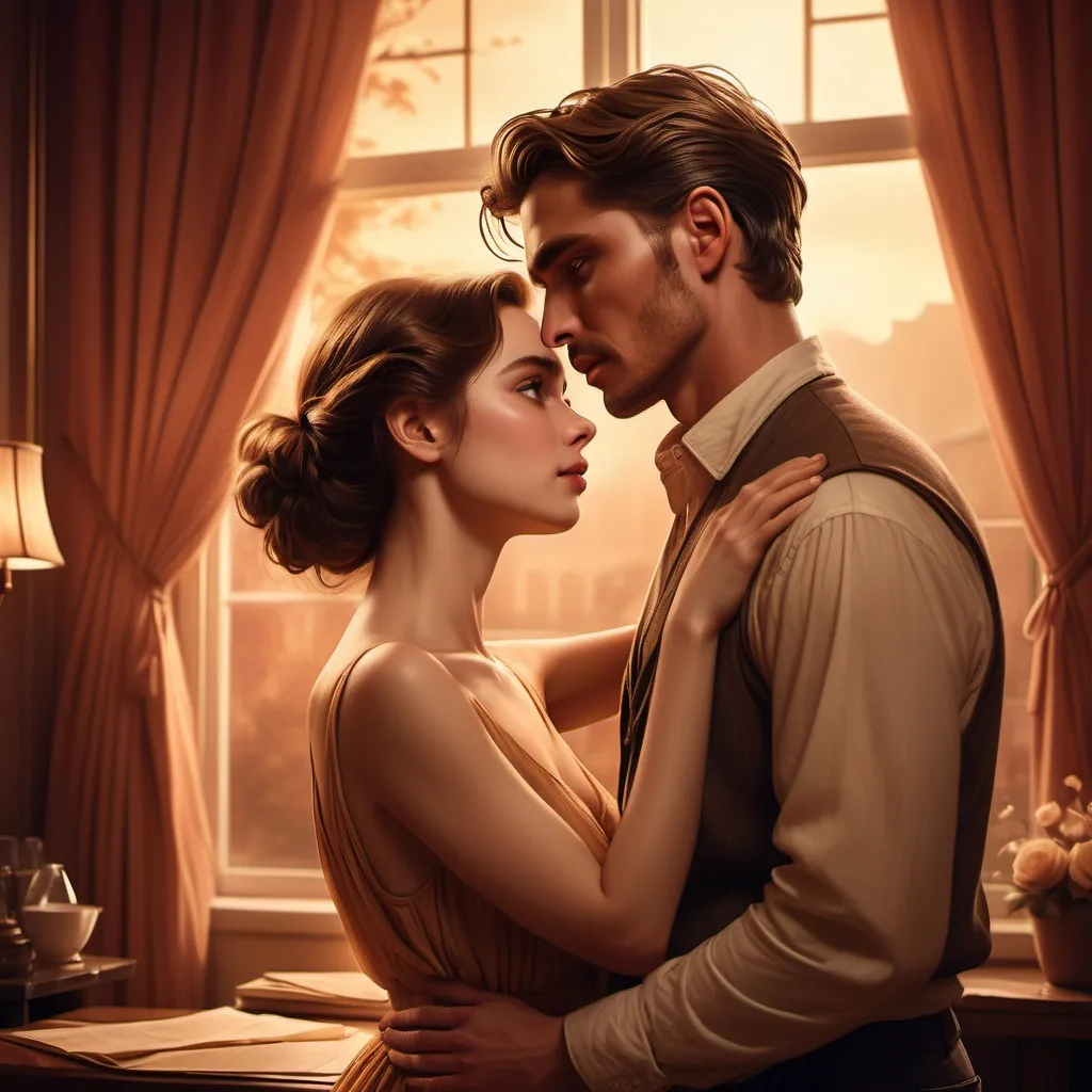 Prompt: romance film poster, realism style, warm color scheme, cinematic lighting, intimate poses, lush backdrop, heartfelt emotion, captivating expressions, exquisitely detailed character design, high-quality illustration, dramatic atmosphere, dreamy ambiance, storytelling visual, engaging composition.