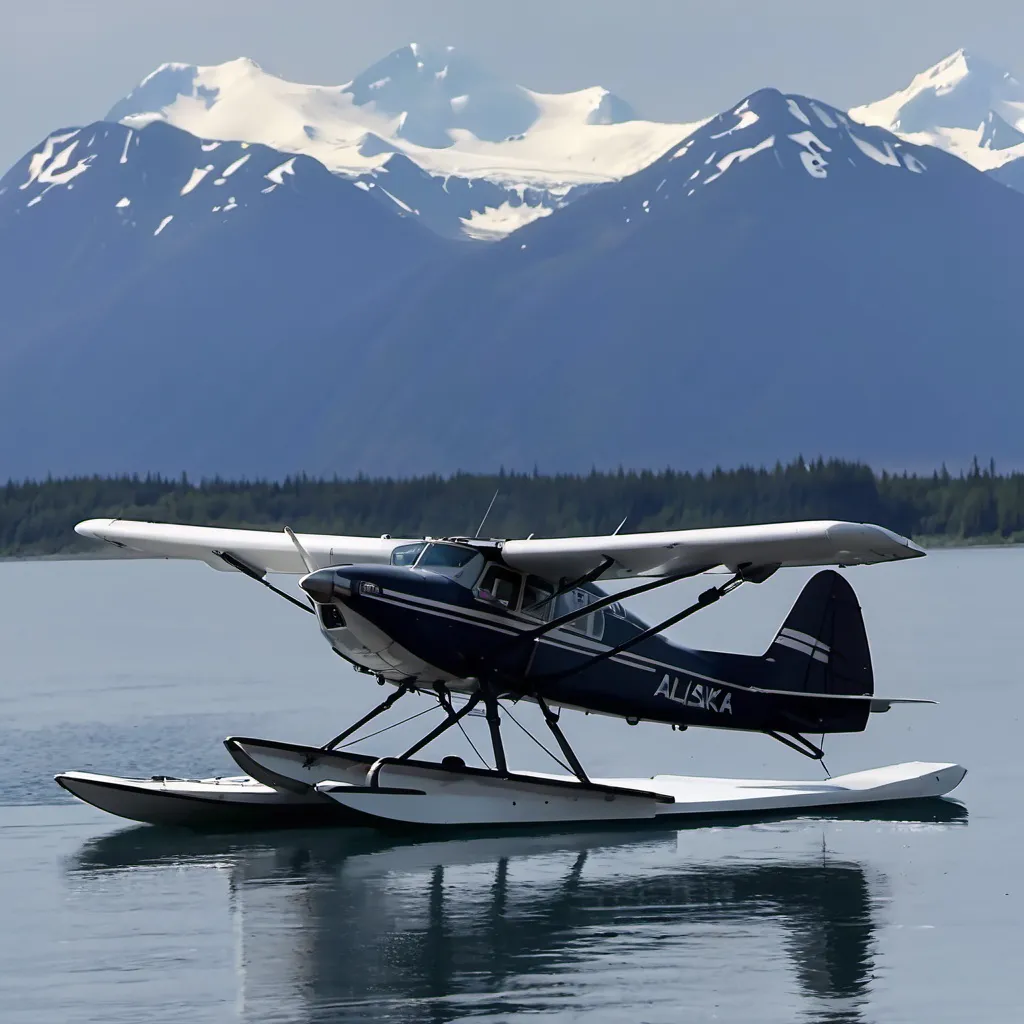 Prompt: Float plane with Alaska in the background and a malamute
 
