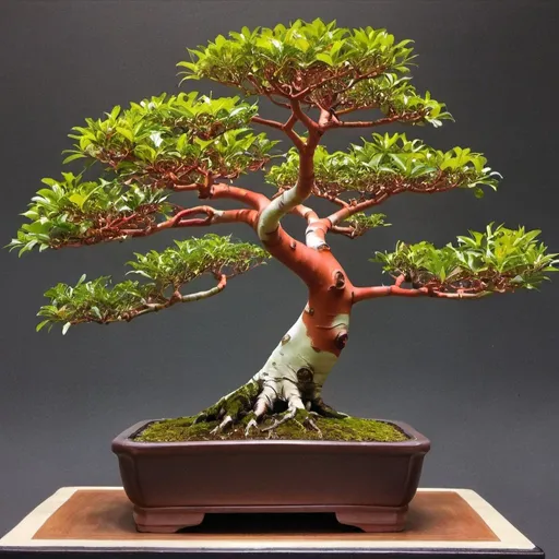Prompt: Japanese bonsai of madrone tree