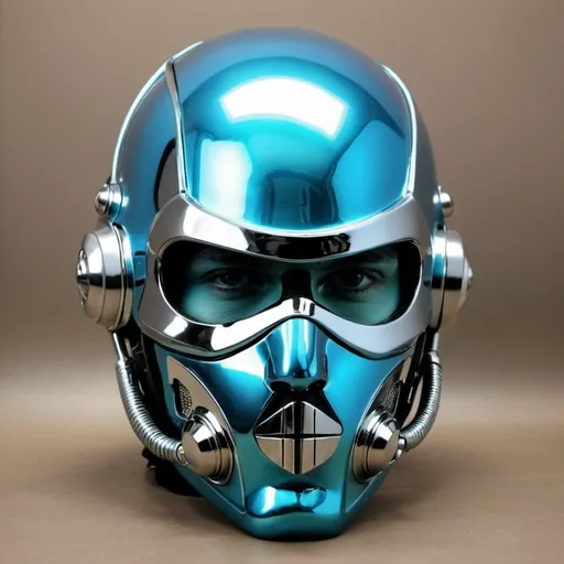 Prompt: Gangster light blue chrome face helmet mask creative custom Cyber punk The perfect man 
