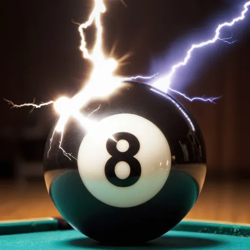 Prompt: lightening striking an 8 ball