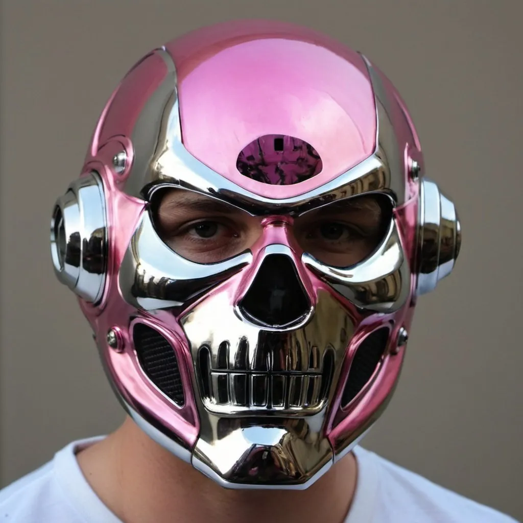 Prompt: Gangsterpink chrome face helmet mask creative custom Cyber punk The perfect man 