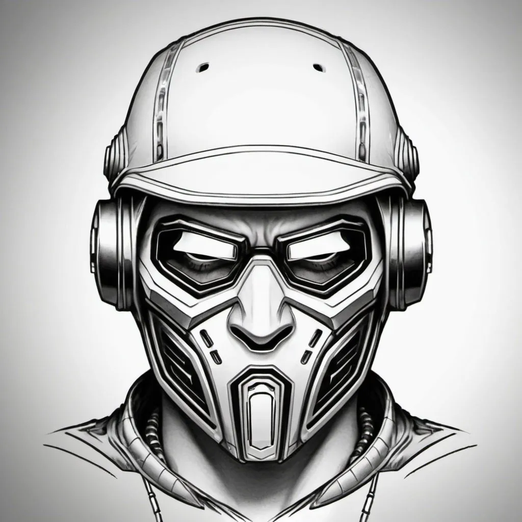 Prompt: Coloring page Gangster face helmet mask creative custom Cyber punk The perfect man 