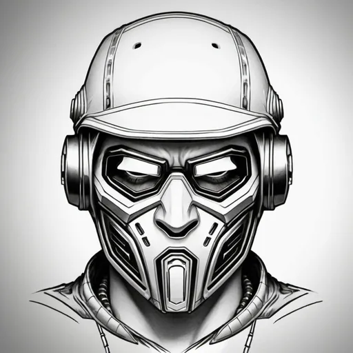 Prompt: Coloring page Gangster face helmet mask creative custom Cyber punk The perfect man 