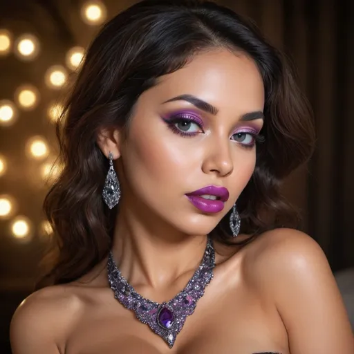 Prompt: Glitter new aged A mythilogical temptress extra lanrge cleavage 
full lips  passionate sensuality of exotic minds and exploring intuitive connections