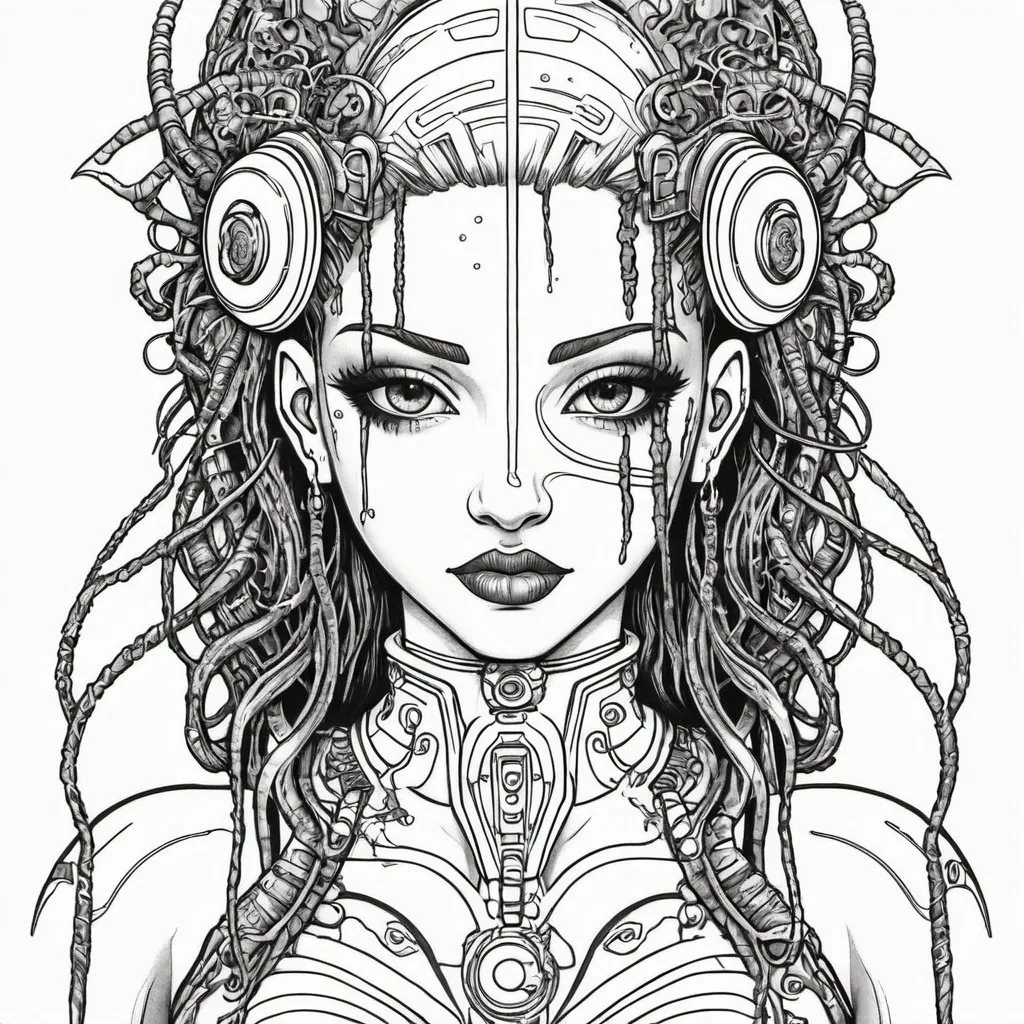 Prompt: Coloring page Sedusa Adornment graffiti art print cyberpunk 
