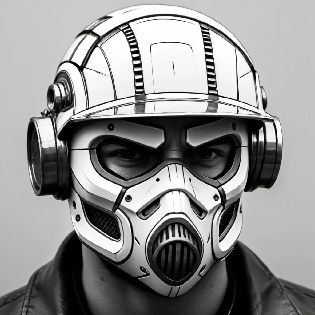 Prompt: Coloring page Gangster face helmet mask creative custom Cyber punk The perfect man 