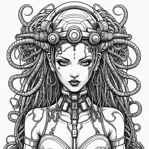 Prompt: Coloring page Sedusa Adornment graffiti art print cyberpunk 
