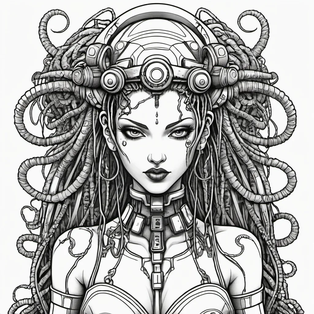 Prompt: Coloring page Sedusa Adornment graffiti art print cyberpunk 
