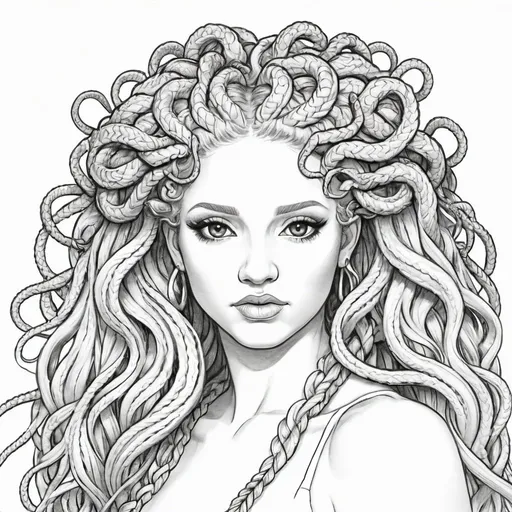 Prompt: Coloring page medusa microbraided blonde hair 