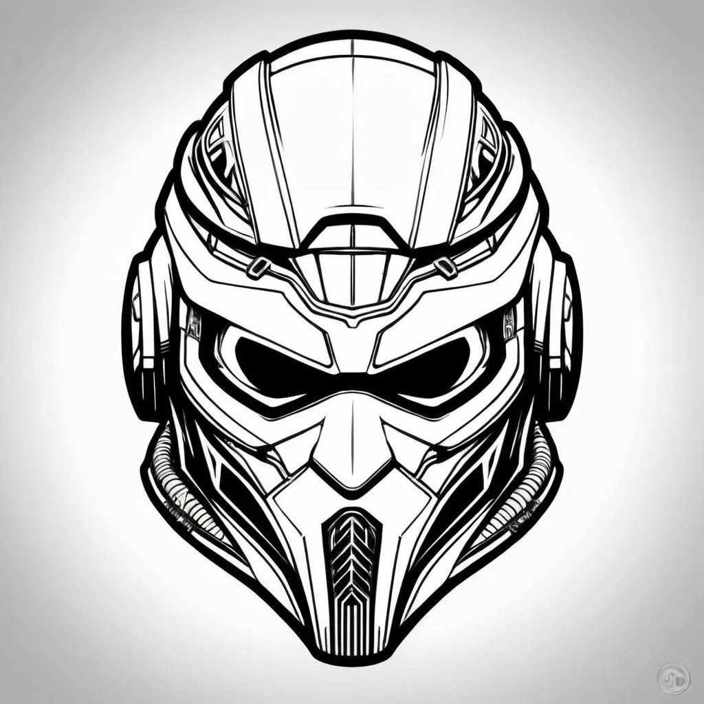 Prompt: Coloring page Gangster face helmet mask creative custom Cyber punk The perfect man 