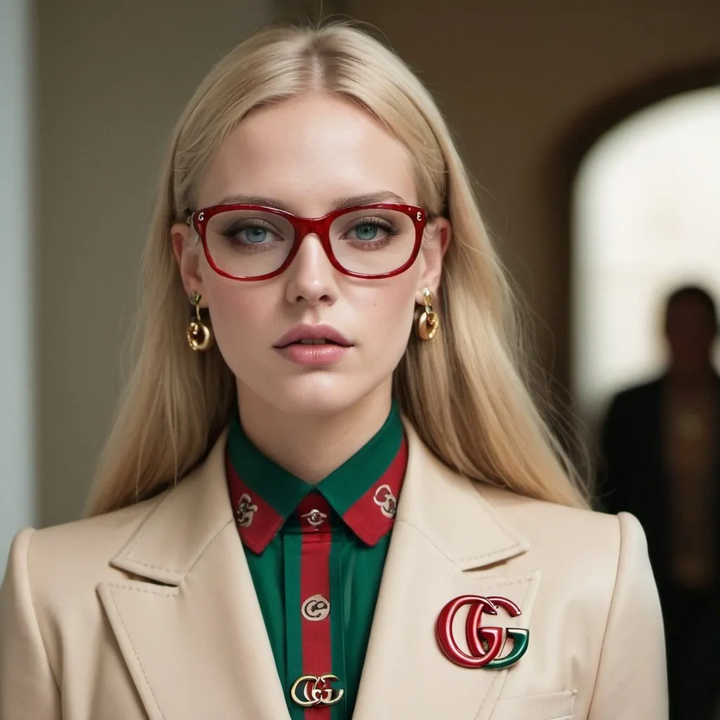 Prompt: Beatiful blonde wearing gucci