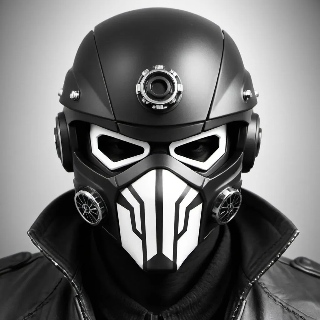 Prompt: Coloring page Gangster face helmet mask creative custom Cyber punk The perfect man 