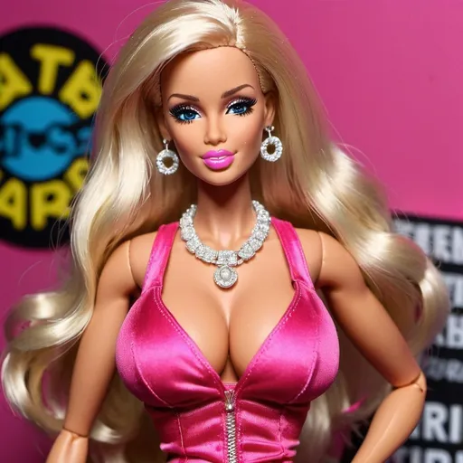 Prompt: Hip hop barbie designer revelaing extra large cleavage 