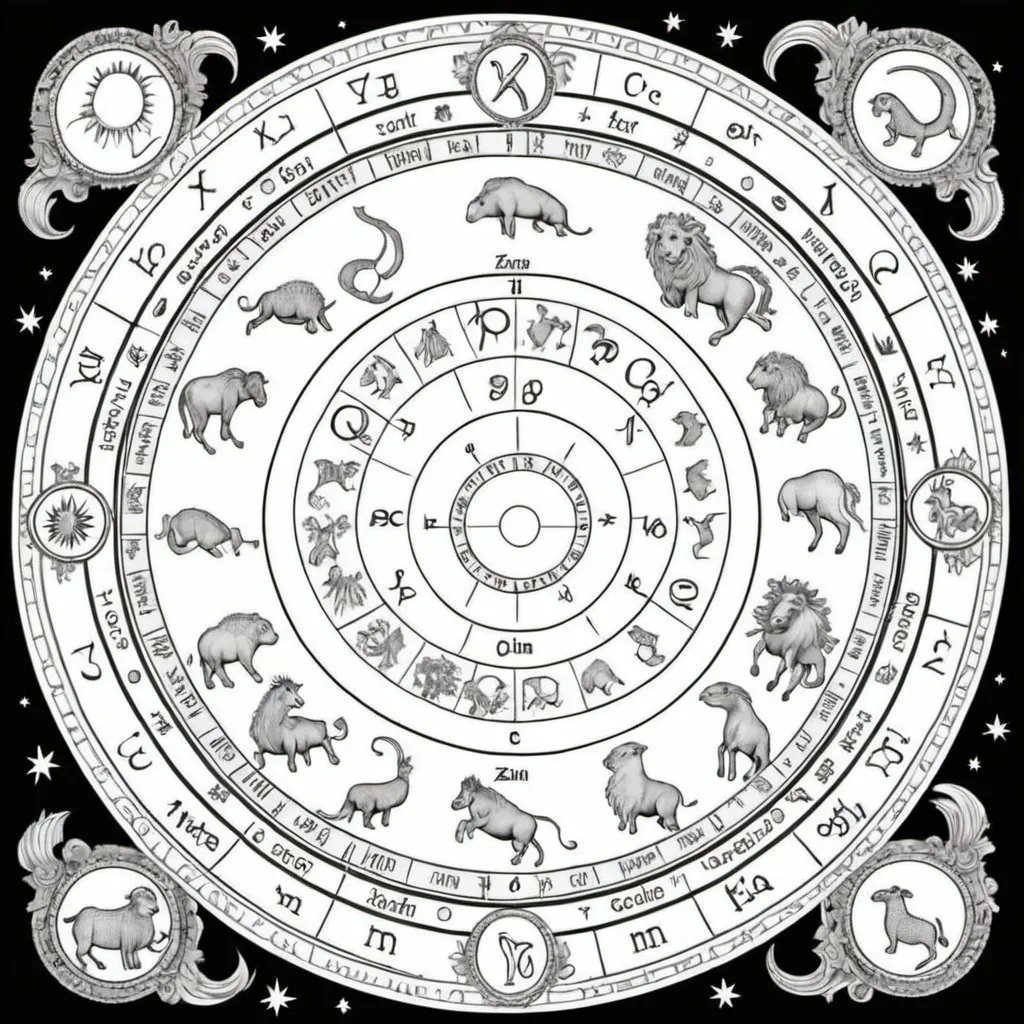 Prompt: Coloring page zodiac 