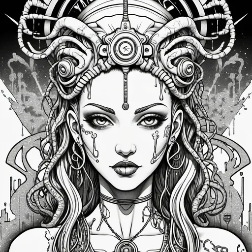 Prompt: Coloring page Sedusa Adornment graffiti art print cyberpunk 
