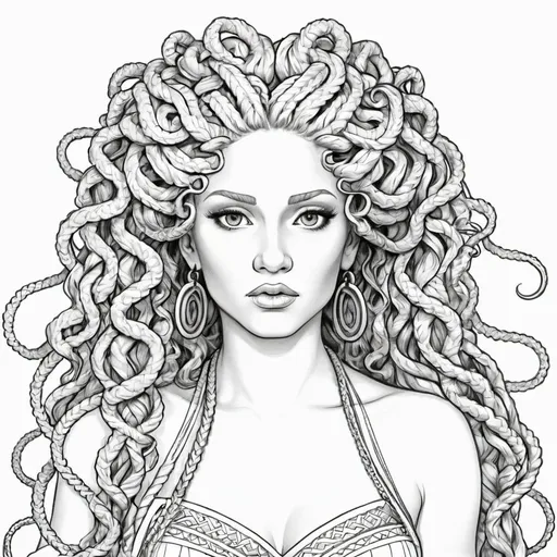 Prompt: Coloring page medusa microbraided blonde hair 