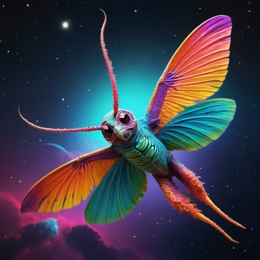 Prompt: A brilliant colorful flying exotic species from another planet creature being 