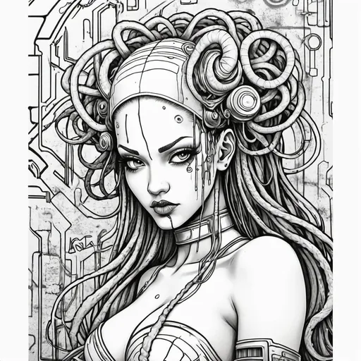 Prompt: Coloring page Sedusa Adornment graffiti art print cyberpunk 
