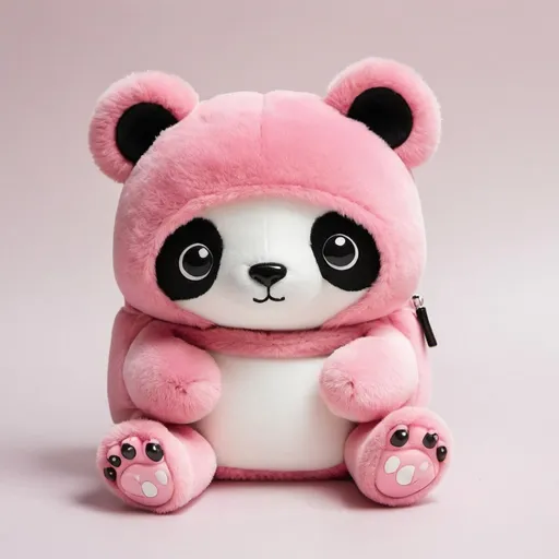Prompt: A pink Kargaroo with white panda eyes and a blavk pouch  and pink toes and fingers 